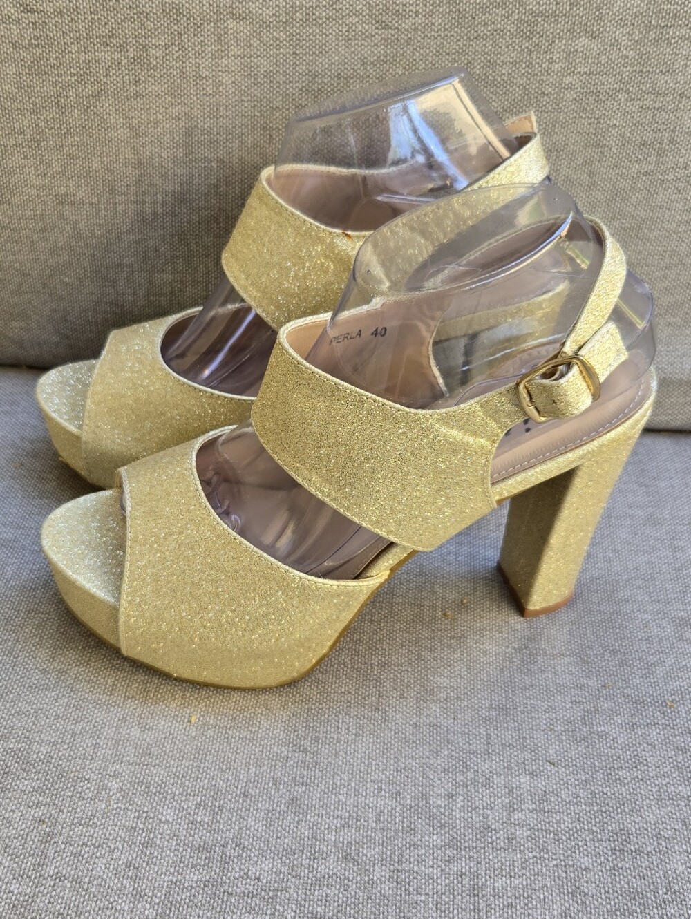 Chic By Lady Couture Perla Gold Glitter Platform Block Heel Sandals - Women